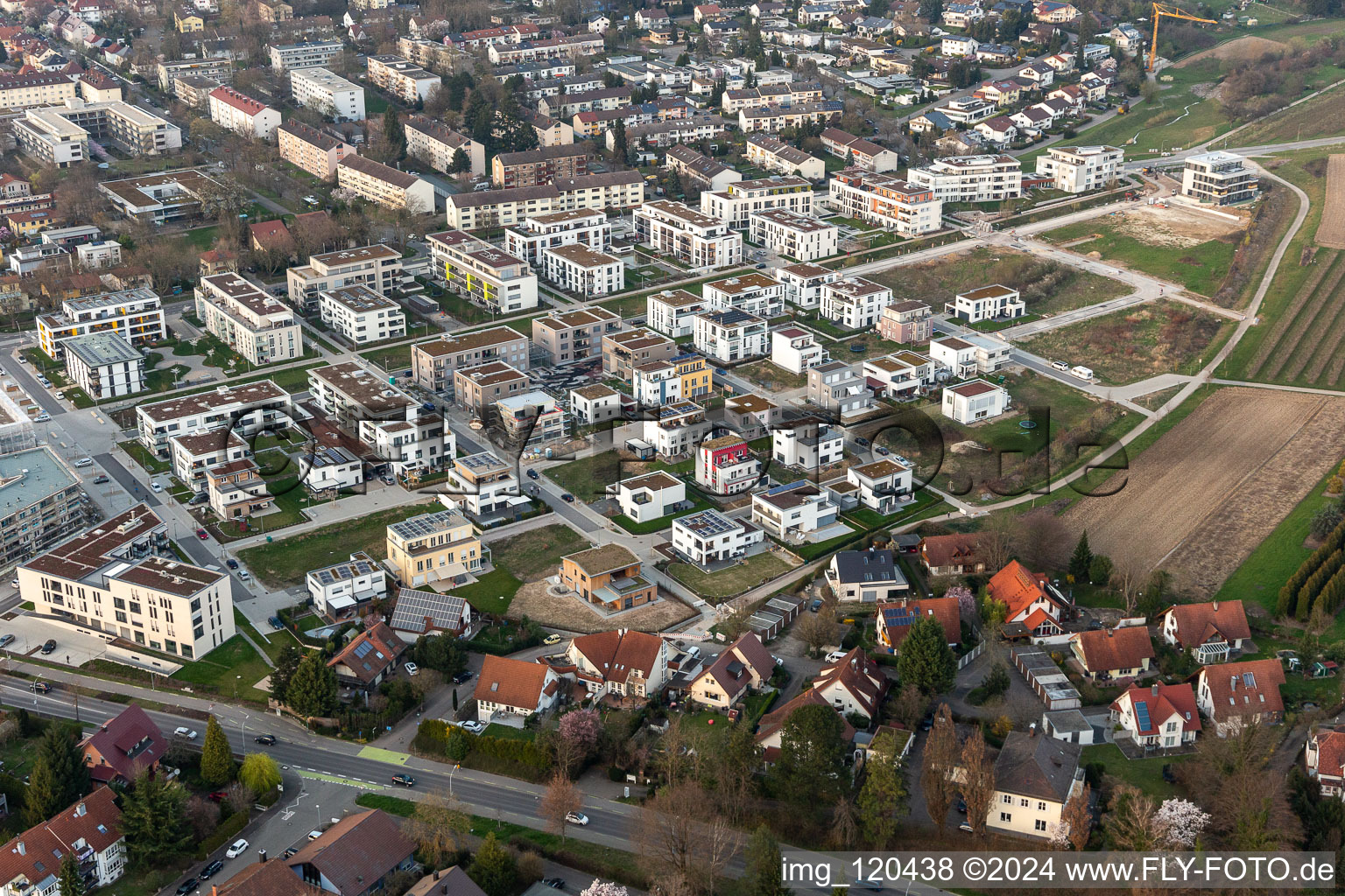 In silk thread in Offenburg in the state Baden-Wuerttemberg, Germany from above