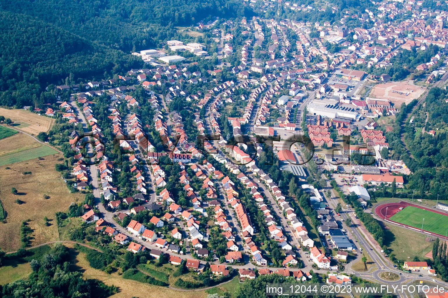 Aerial view of District Queichhambach in Annweiler am Trifels in the state Rhineland-Palatinate, Germany