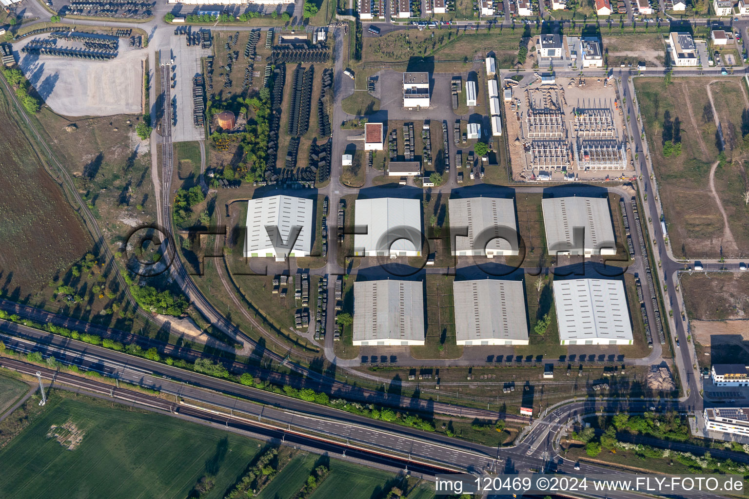 Building complex of the German army - Bundeswehr military depot in the district Neureut in Karlsruhe in the state Baden-Wuerttemberg, Germany