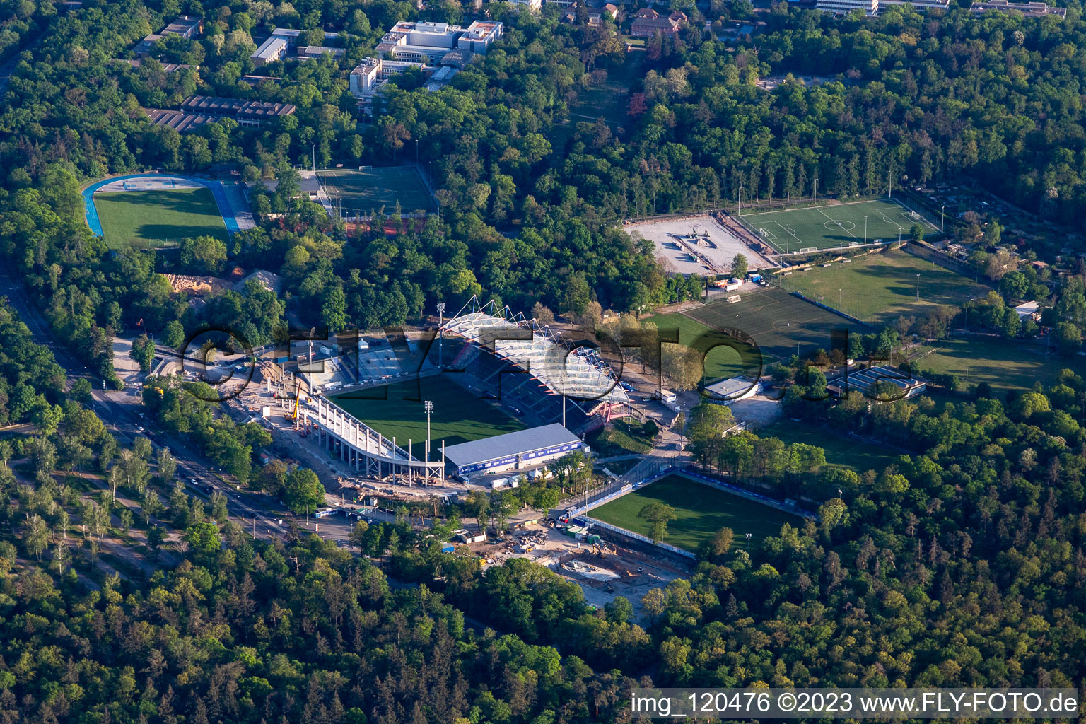 Extension and conversion site on the sports ground of the stadium " Wildparkstadion " in Karlsruhe in the state Baden-Wurttemberg, Germany