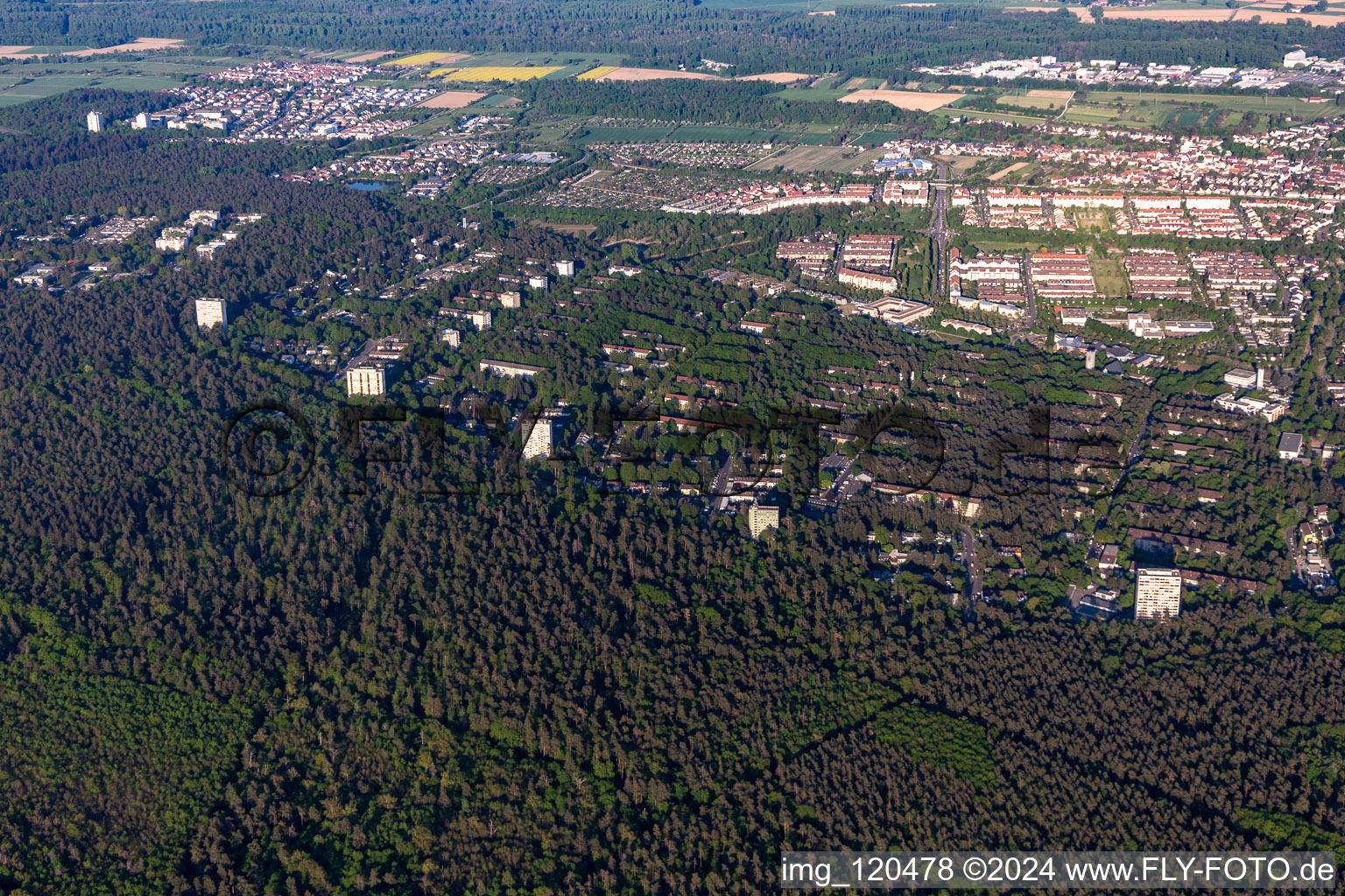 Oblique view of District Waldstadt in Karlsruhe in the state Baden-Wuerttemberg, Germany