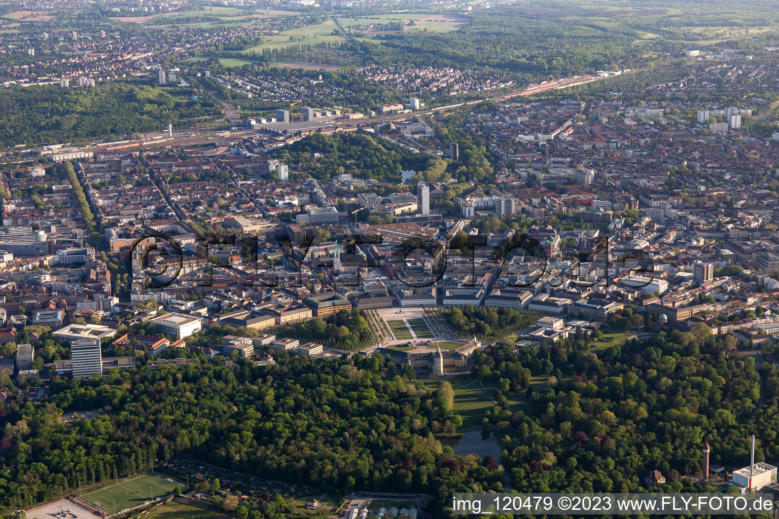 Bird's eye view of District Innenstadt-West in Karlsruhe in the state Baden-Wuerttemberg, Germany