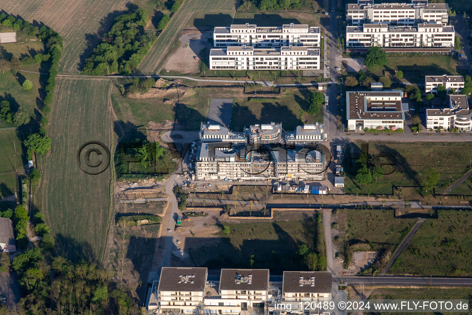 Bird's eye view of Construction site of the LTC - Linder Technology Campus in Wilhelm-Schickard-Straße in the Technology Park Karlsruhe in the district Rintheim in Karlsruhe in the state Baden-Wuerttemberg, Germany