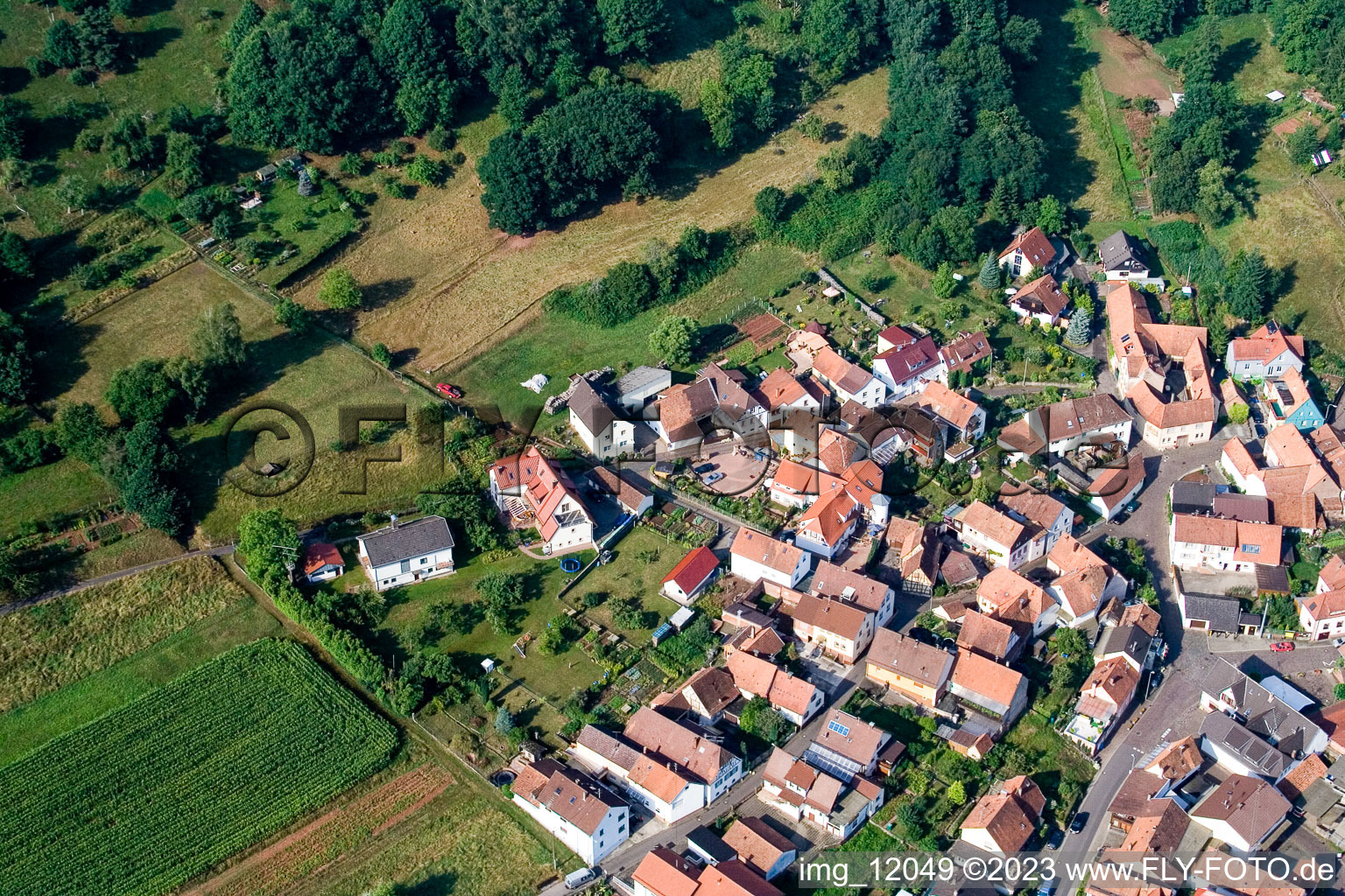 District Gräfenhausen in Annweiler am Trifels in the state Rhineland-Palatinate, Germany viewn from the air