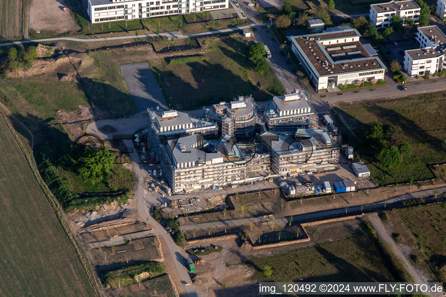 Construction site of the LTC - Linder Technology Campus on Wilhelm-Schickard-Straße in the Technology Park Karlsruhe in the district Rintheim in Karlsruhe in the state Baden-Wuerttemberg, Germany viewn from the air