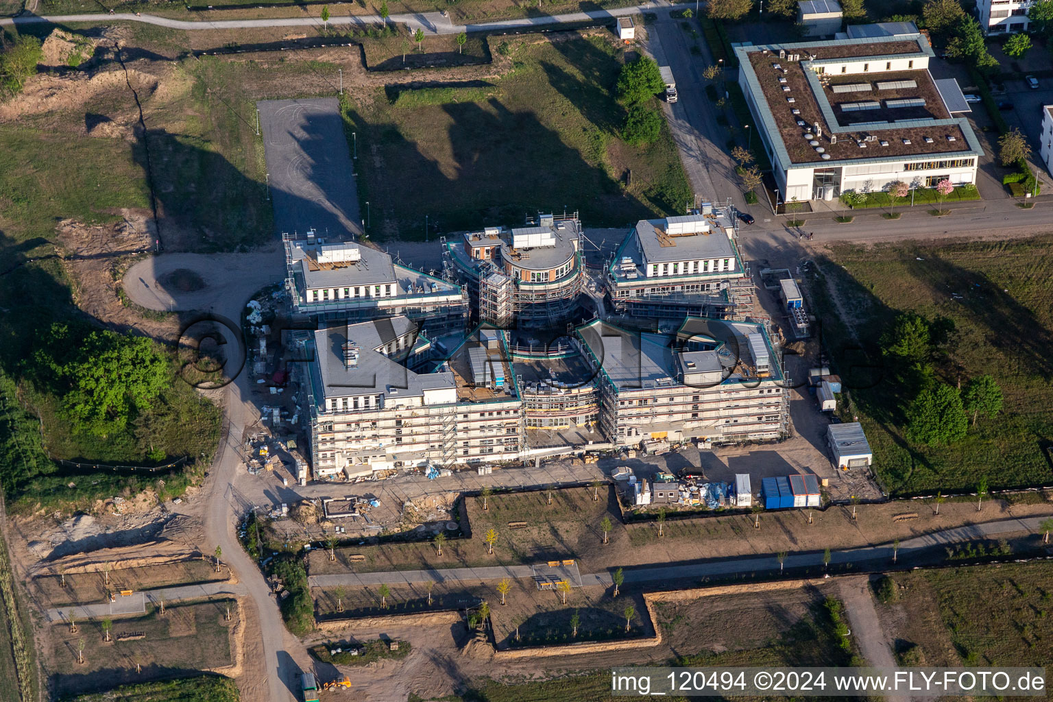 Construction site for the new building of a research building and office complex of the LTC - Linder Technologie Campus in of Wilhelm-Schickard-Strasse in the technology-park Karlsruhe in Karlsruhe in the state Baden-Wuerttemberg, Germany