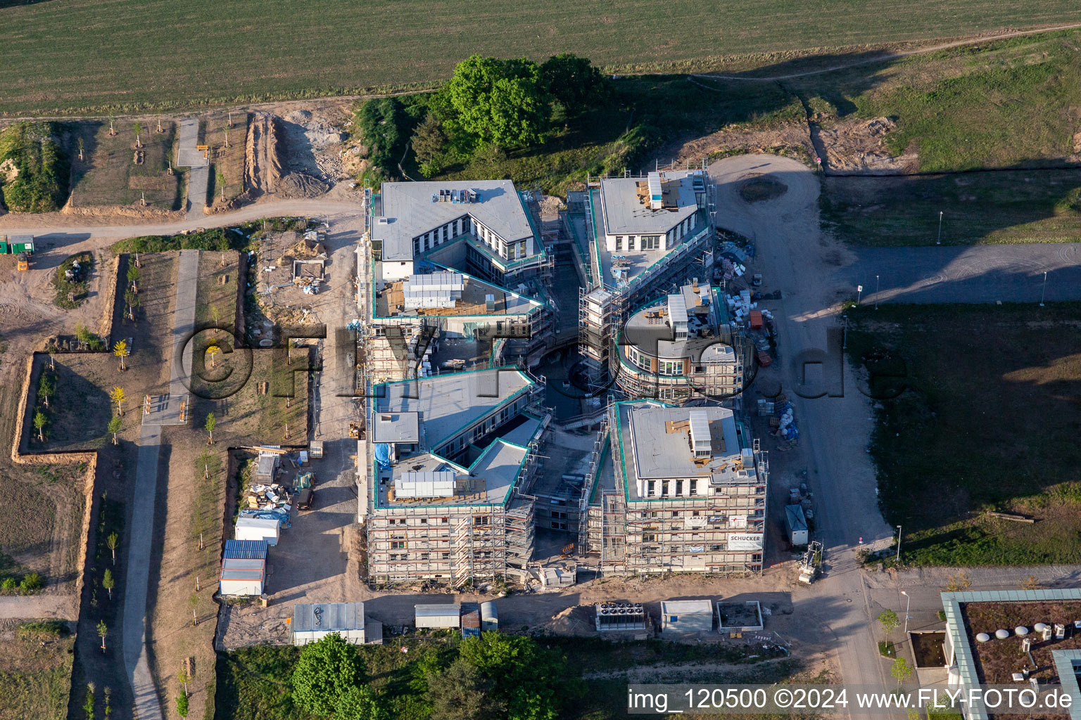 Drone image of Construction site of the LTC - Linder Technology Campus in Wilhelm-Schickard-Straße in the Technology Park Karlsruhe in the district Rintheim in Karlsruhe in the state Baden-Wuerttemberg, Germany