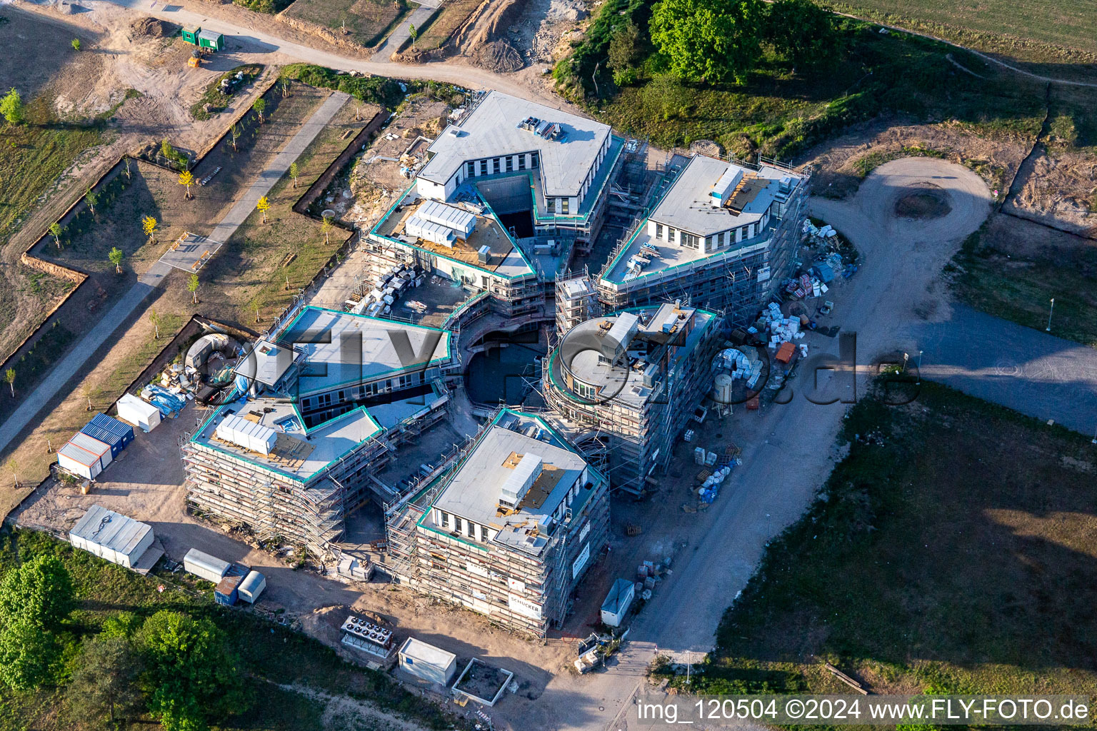 Construction site of the LTC - Linder Technology Campus in Wilhelm-Schickard-Straße in the Technology Park Karlsruhe in the district Rintheim in Karlsruhe in the state Baden-Wuerttemberg, Germany from a drone