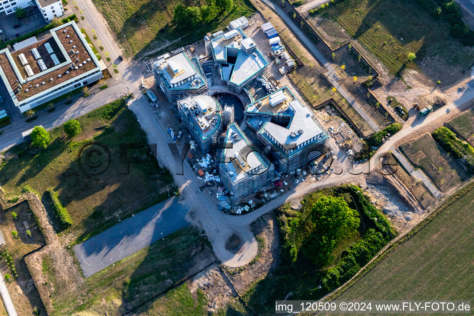 Aerial view of Construction site of the LTC - Linder Technology Campus in Wilhelm-Schickard-Straße in the Technology Park Karlsruhe in the district Rintheim in Karlsruhe in the state Baden-Wuerttemberg, Germany