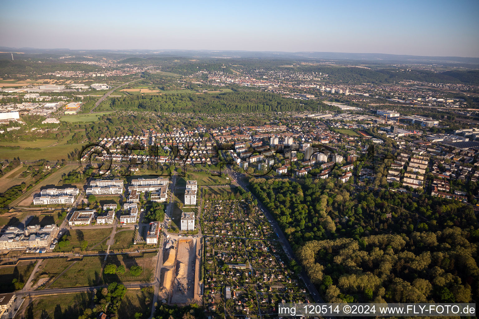 Aerial photograpy of District Rintheim in Karlsruhe in the state Baden-Wuerttemberg, Germany