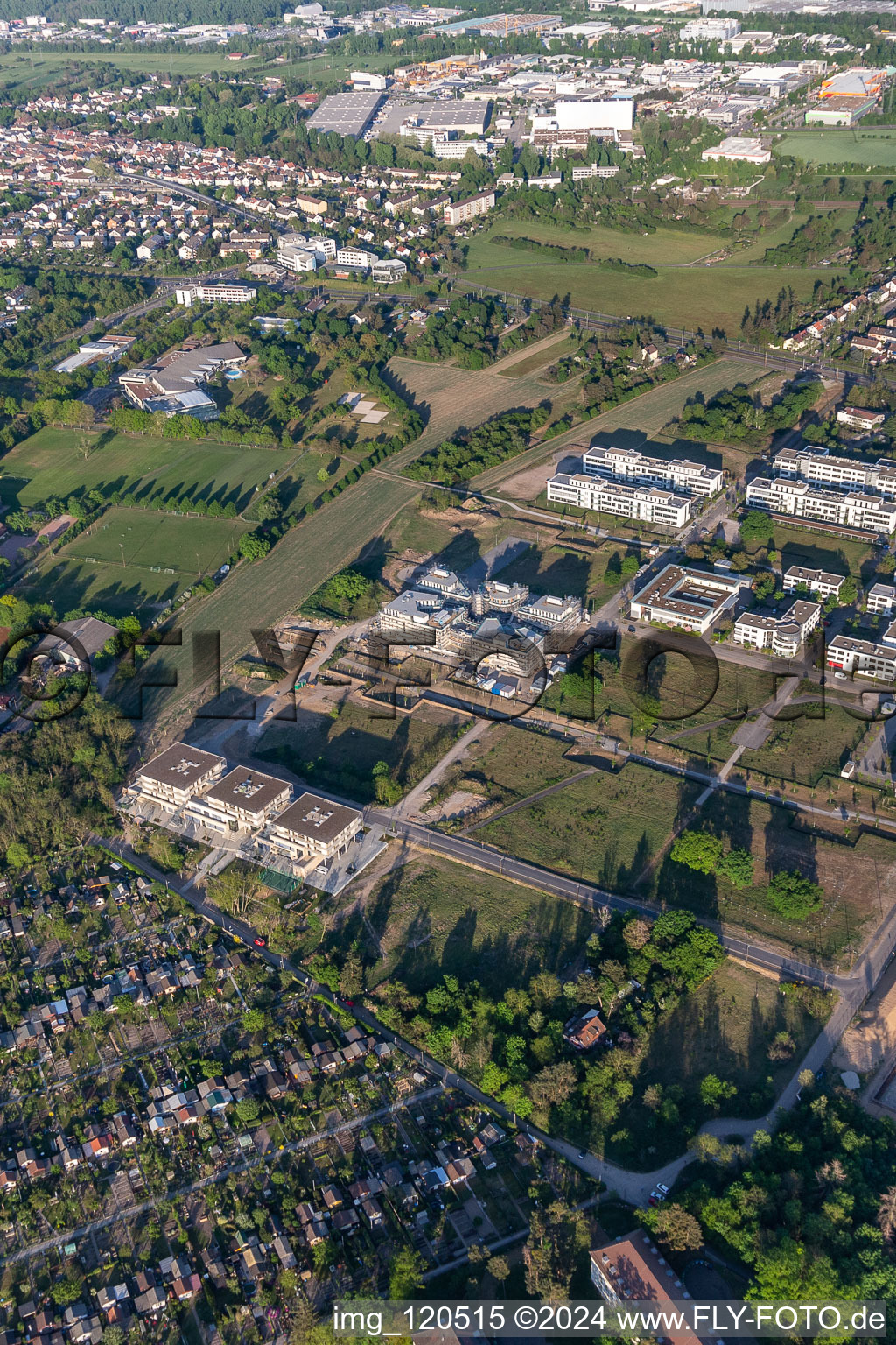 Aerial photograpy of Construction site of the LTC - Linder Technology Campus in Wilhelm-Schickard-Straße in the Technology Park Karlsruhe in the district Rintheim in Karlsruhe in the state Baden-Wuerttemberg, Germany