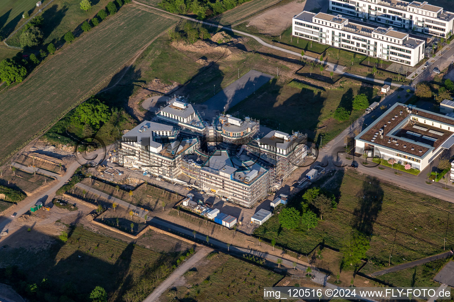 Oblique view of Construction site of the LTC - Linder Technology Campus on Wilhelm-Schickard-Straße in the Technology Park Karlsruhe in the district Rintheim in Karlsruhe in the state Baden-Wuerttemberg, Germany