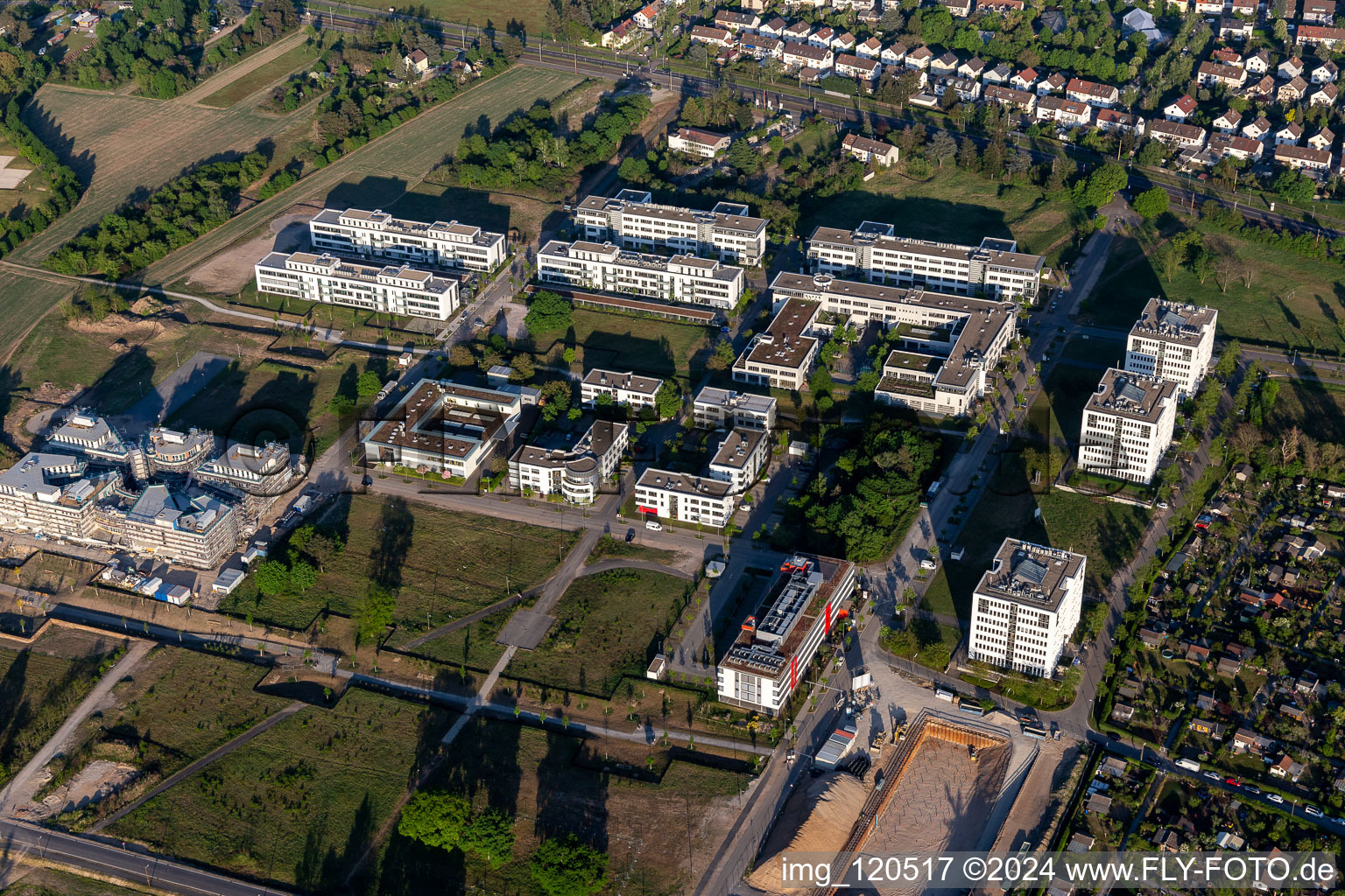 Technology Park in the district Rintheim in Karlsruhe in the state Baden-Wuerttemberg, Germany from a drone