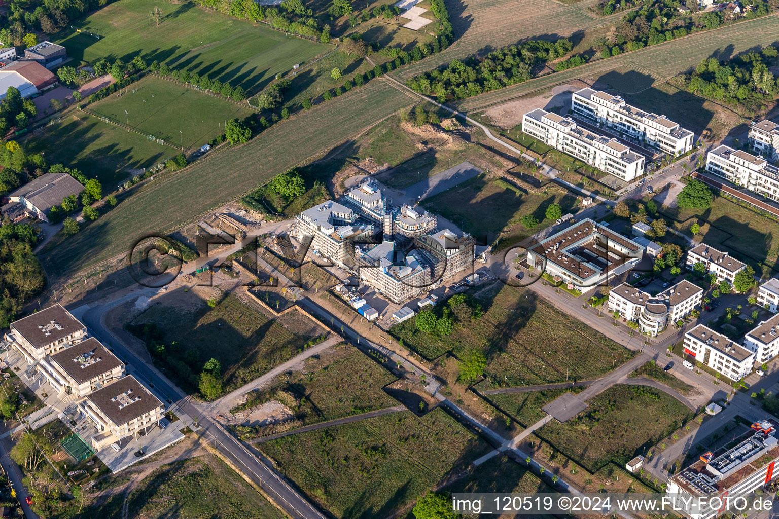 Construction site of the LTC - Linder Technology Campus in Wilhelm-Schickard-Straße in the Technology Park Karlsruhe in the district Rintheim in Karlsruhe in the state Baden-Wuerttemberg, Germany from above