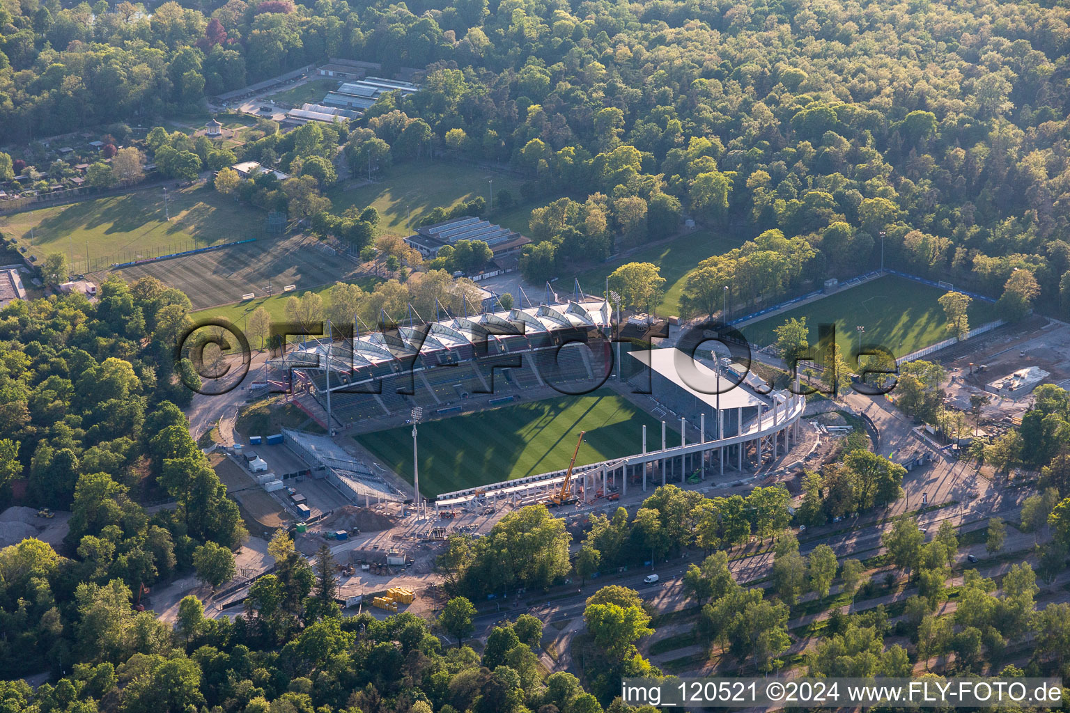 Aerial view of Reconstruction of the KSC Wildparkstadion in the district Innenstadt-Ost in Karlsruhe in the state Baden-Wuerttemberg, Germany