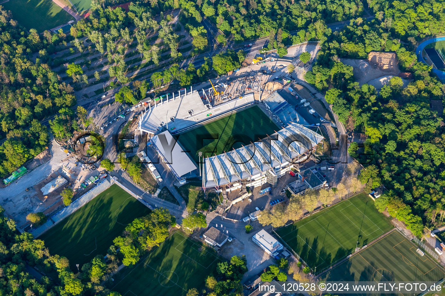 Aerial photograpy of Reconstruction of the KSC Wildparkstadion in the district Innenstadt-Ost in Karlsruhe in the state Baden-Wuerttemberg, Germany