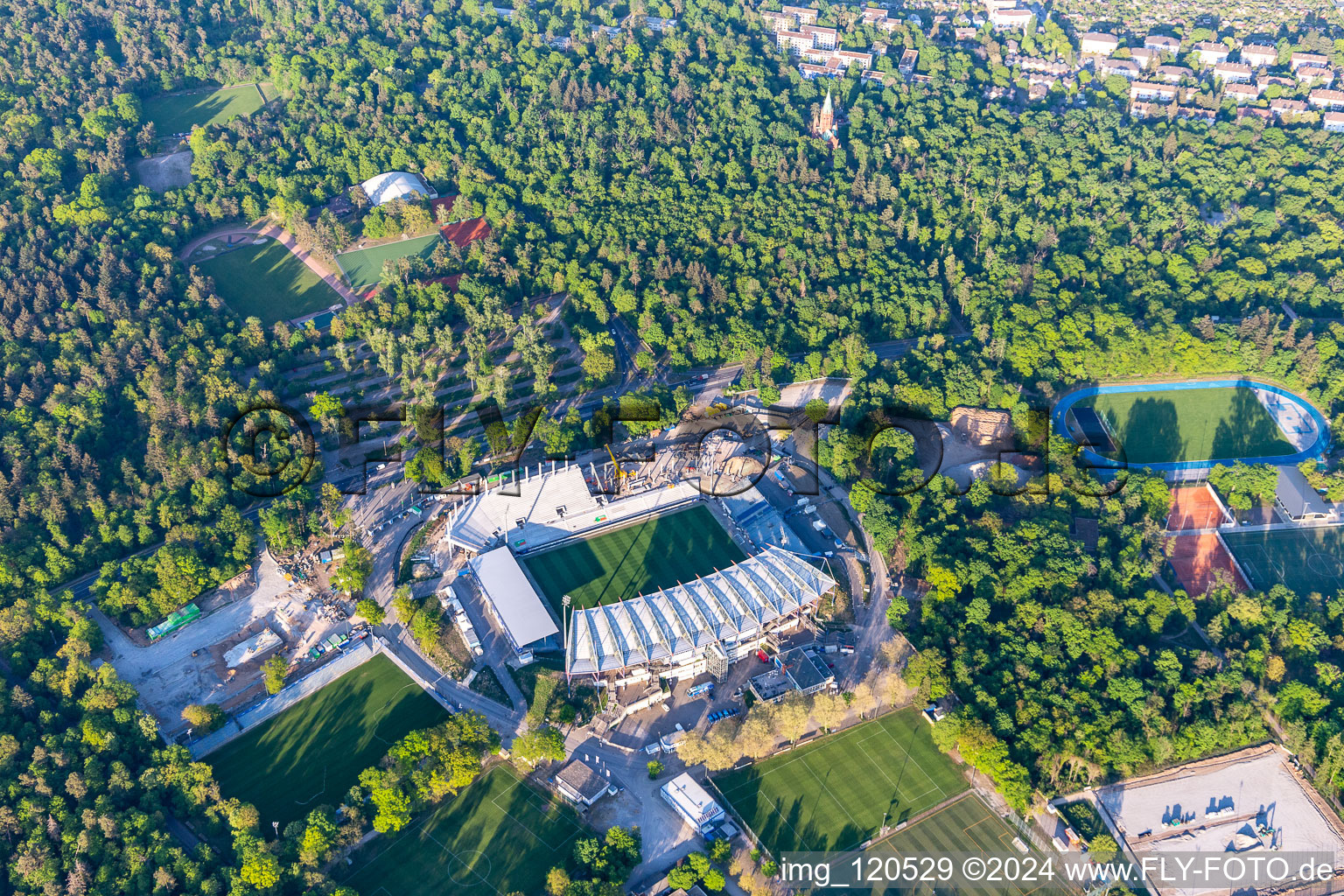 Oblique view of Reconstruction of the KSC Wildparkstadion in the district Innenstadt-Ost in Karlsruhe in the state Baden-Wuerttemberg, Germany