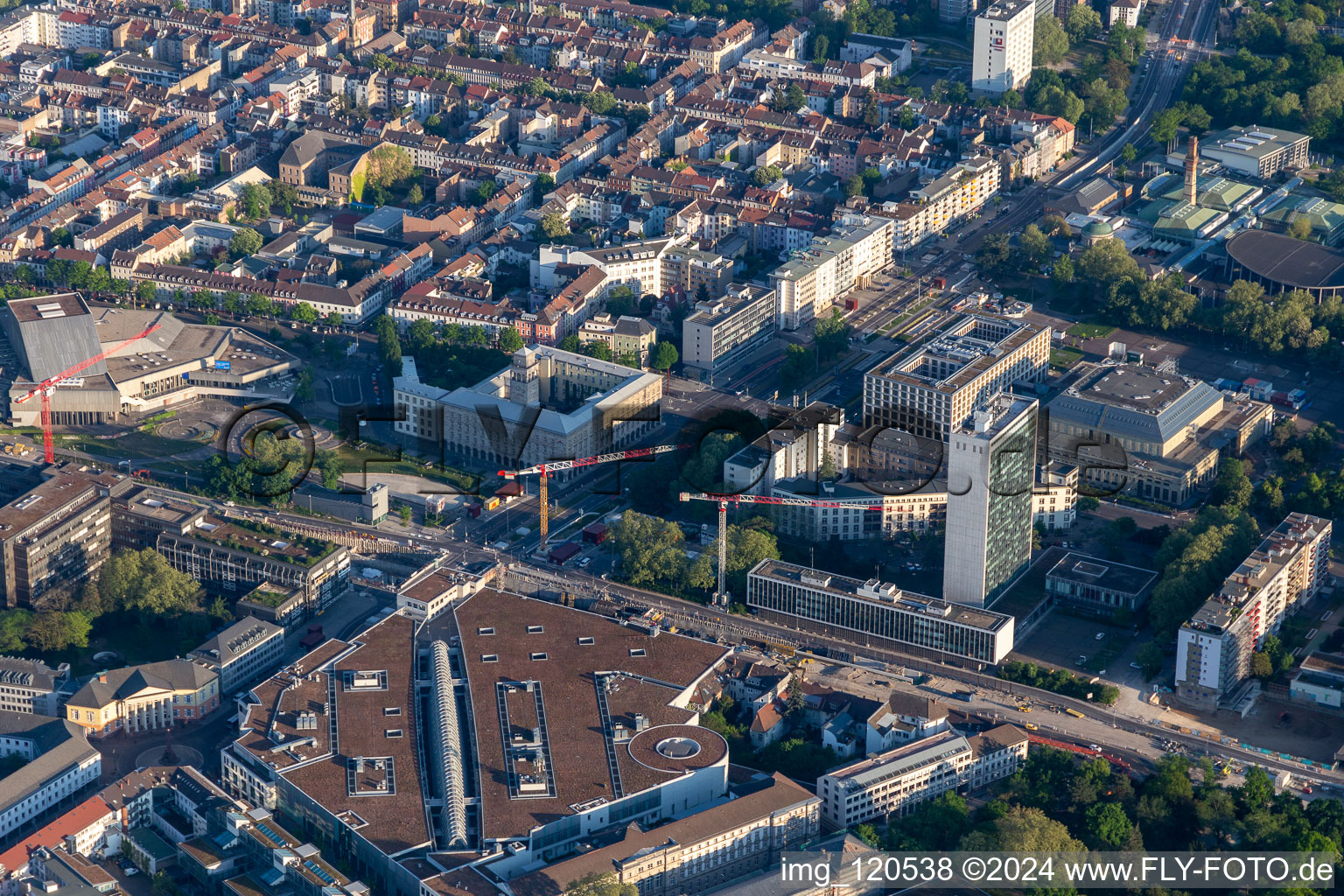 Ettlinger Tor with ETC and Badisches Staatstheater in the district Innenstadt-Ost in Karlsruhe in the state Baden-Wuerttemberg, Germany