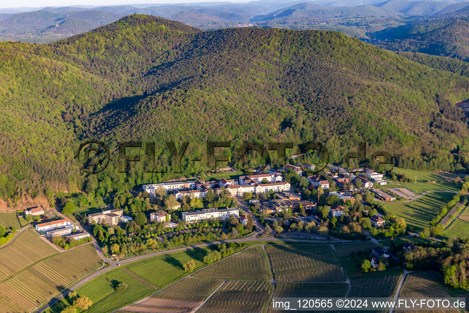 Aerial view of Pfalzklinik Landeck in Klingenmünster in the state Rhineland-Palatinate, Germany