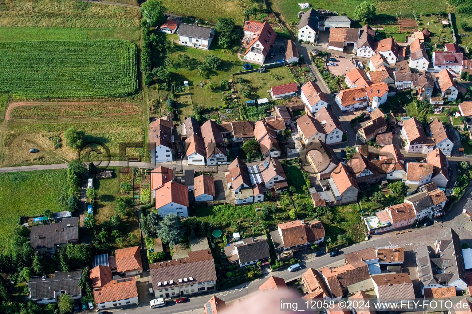 District Gräfenhausen in Annweiler am Trifels in the state Rhineland-Palatinate, Germany seen from a drone