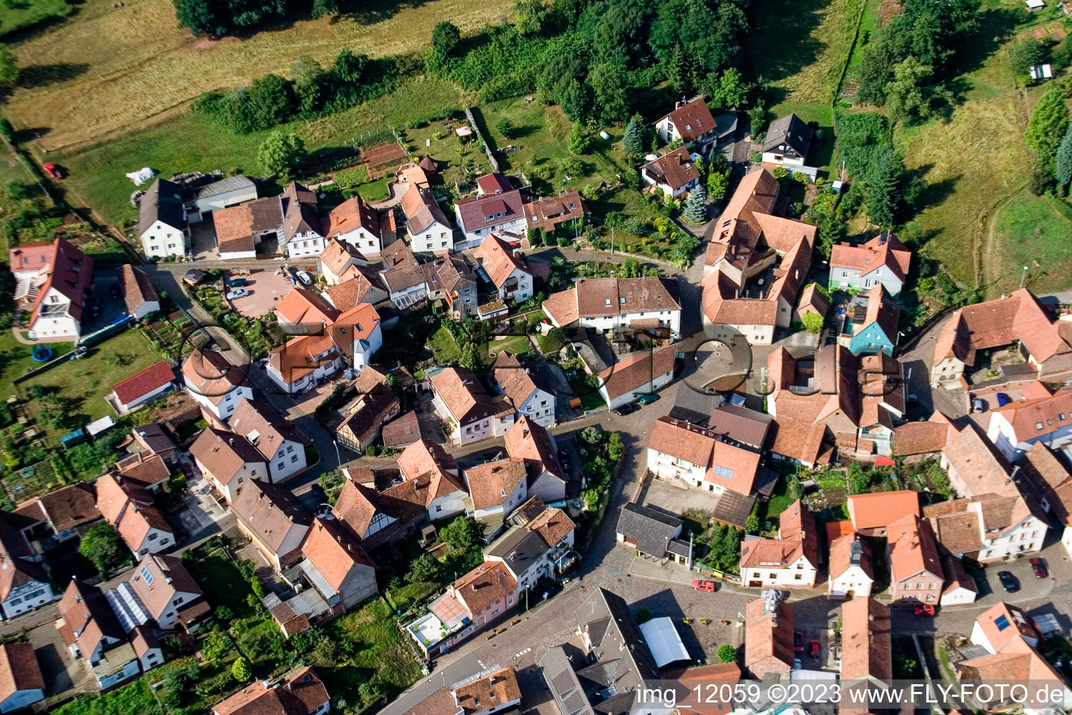 Aerial view of District Gräfenhausen in Annweiler am Trifels in the state Rhineland-Palatinate, Germany