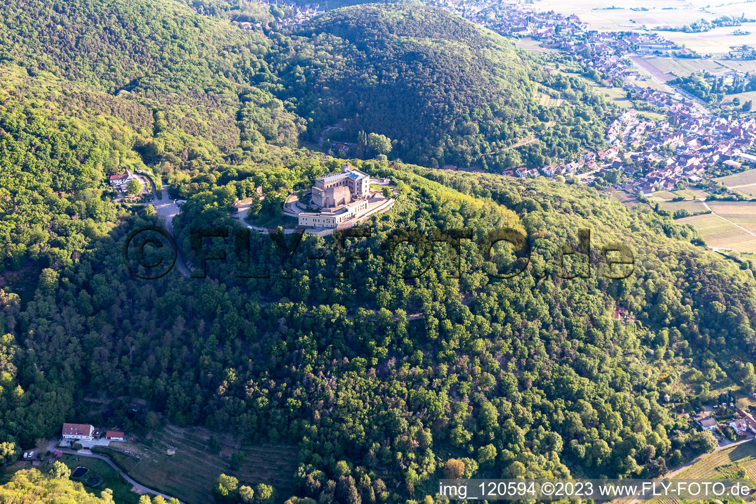 Hambach Castle in the district Diedesfeld in Neustadt an der Weinstraße in the state Rhineland-Palatinate, Germany from the plane