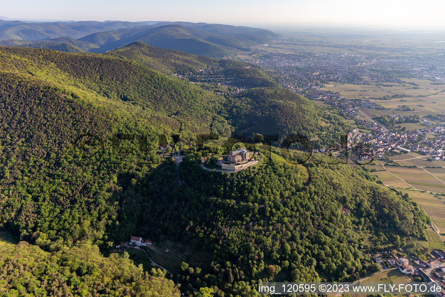 Bird's eye view of Hambach Castle in the district Diedesfeld in Neustadt an der Weinstraße in the state Rhineland-Palatinate, Germany