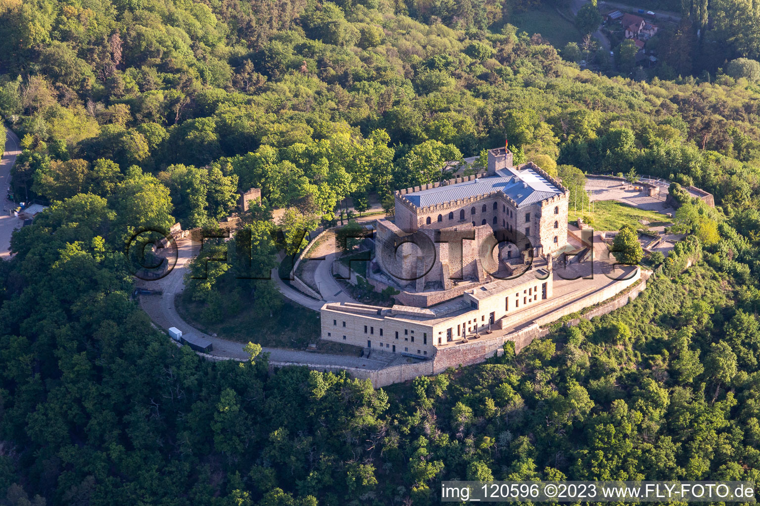 Hambach Castle in the district Diedesfeld in Neustadt an der Weinstraße in the state Rhineland-Palatinate, Germany viewn from the air