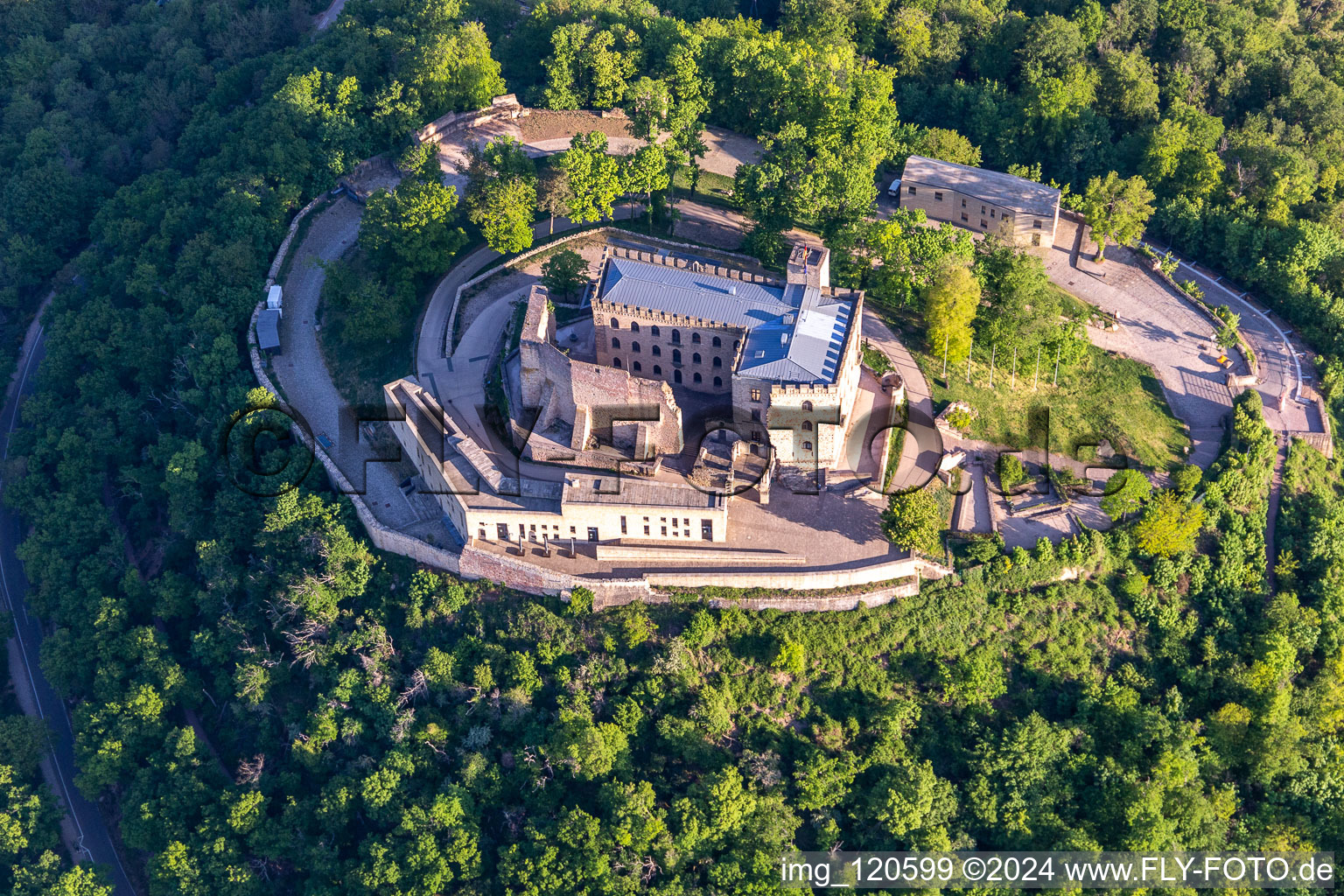 Aerial view of Castle of " Hambacher Schloss " in Neustadt an der Weinstrasse in the state Rhineland-Palatinate, Germany