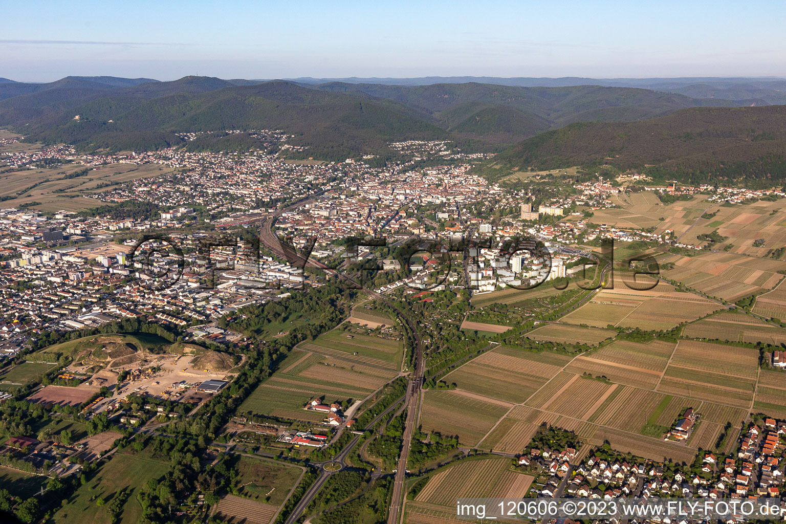 Neustadt an der Weinstraße in the state Rhineland-Palatinate, Germany from the drone perspective