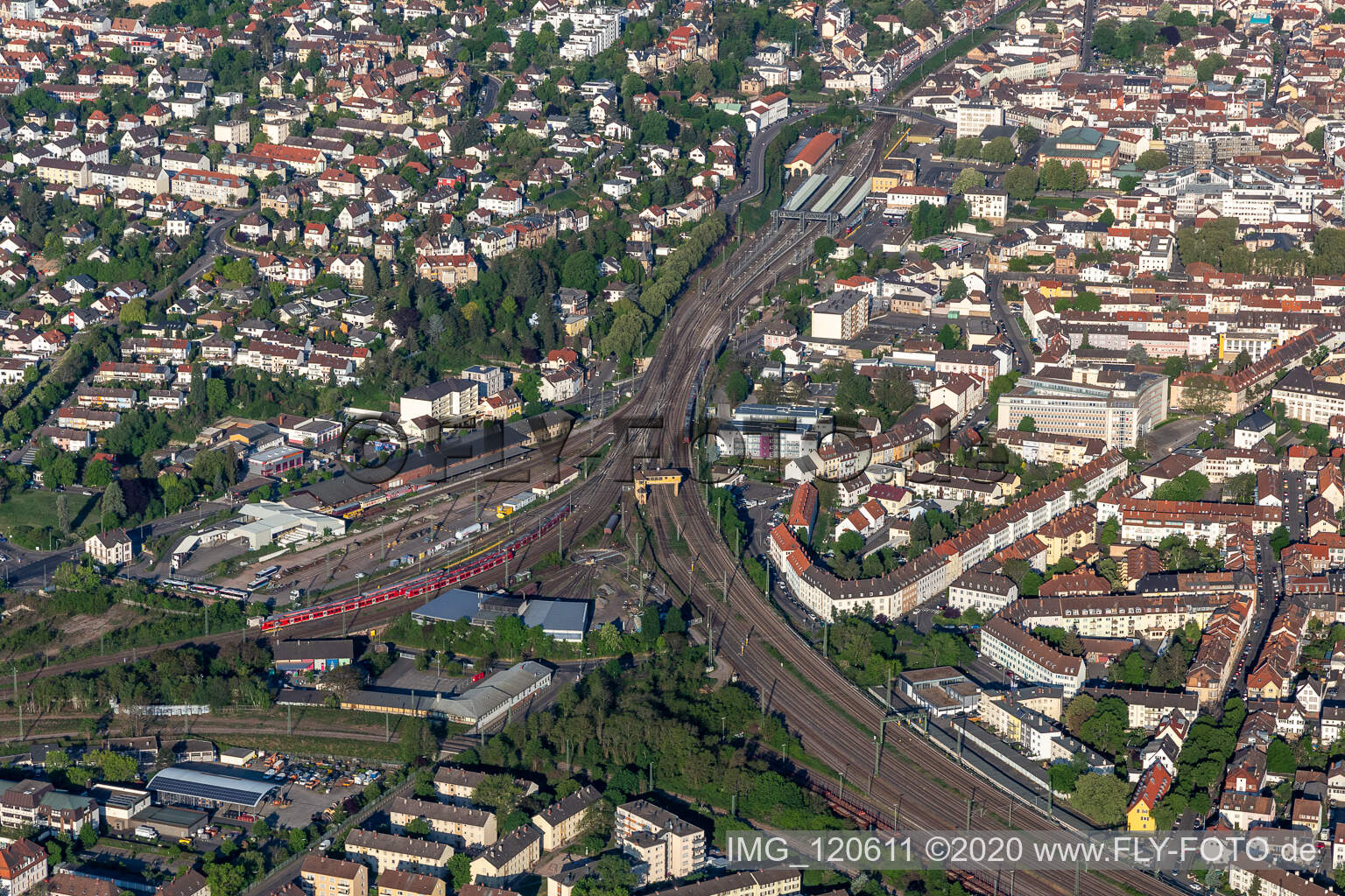 Routing the railway junction of rail and track systems Deutsche Bahn in Neustadt an der Weinstrasse in the state Rhineland-Palatinate