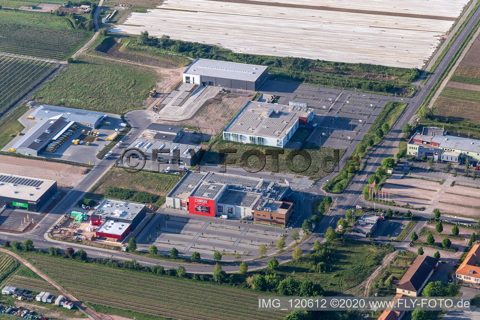 Aerial view of Cineplex in Neustadt an der Weinstraße in the state Rhineland-Palatinate, Germany