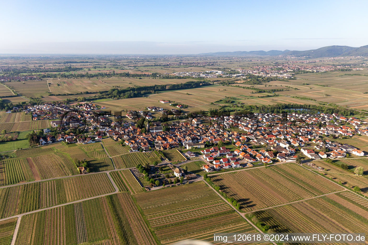 Drone recording of Kirrweiler in the state Rhineland-Palatinate, Germany