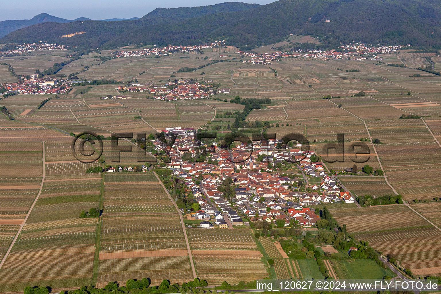 Village - view on the edge of agricultural fields and farmland in Roschbach in the state Rhineland-Palatinate, Germany