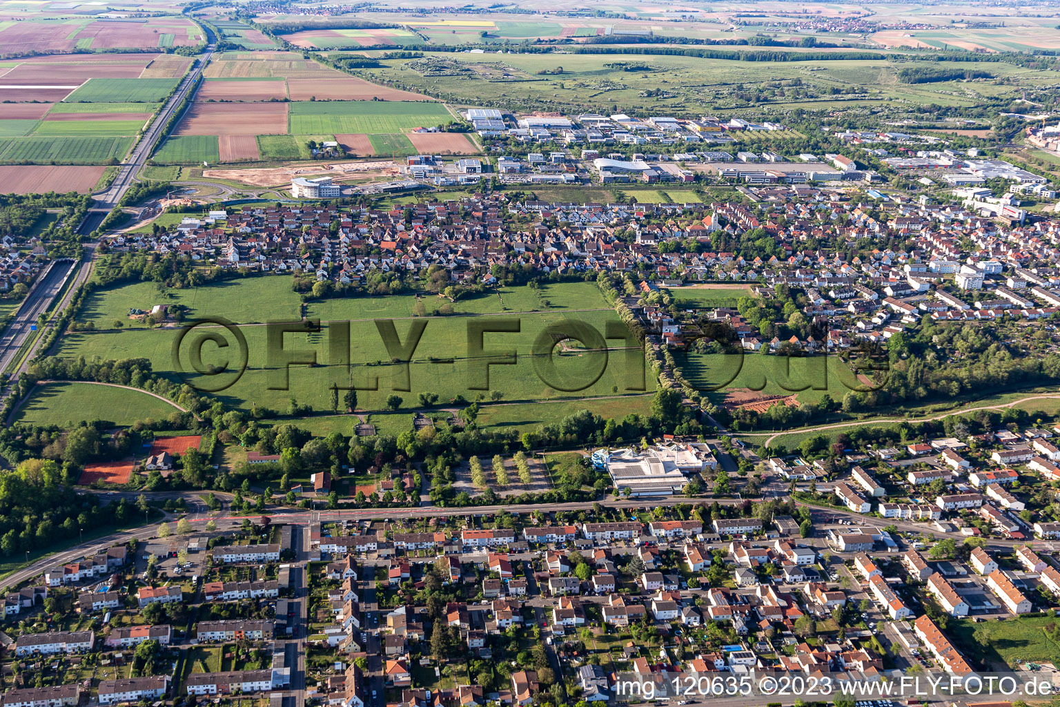 District Queichheim in Landau in der Pfalz in the state Rhineland-Palatinate, Germany from above