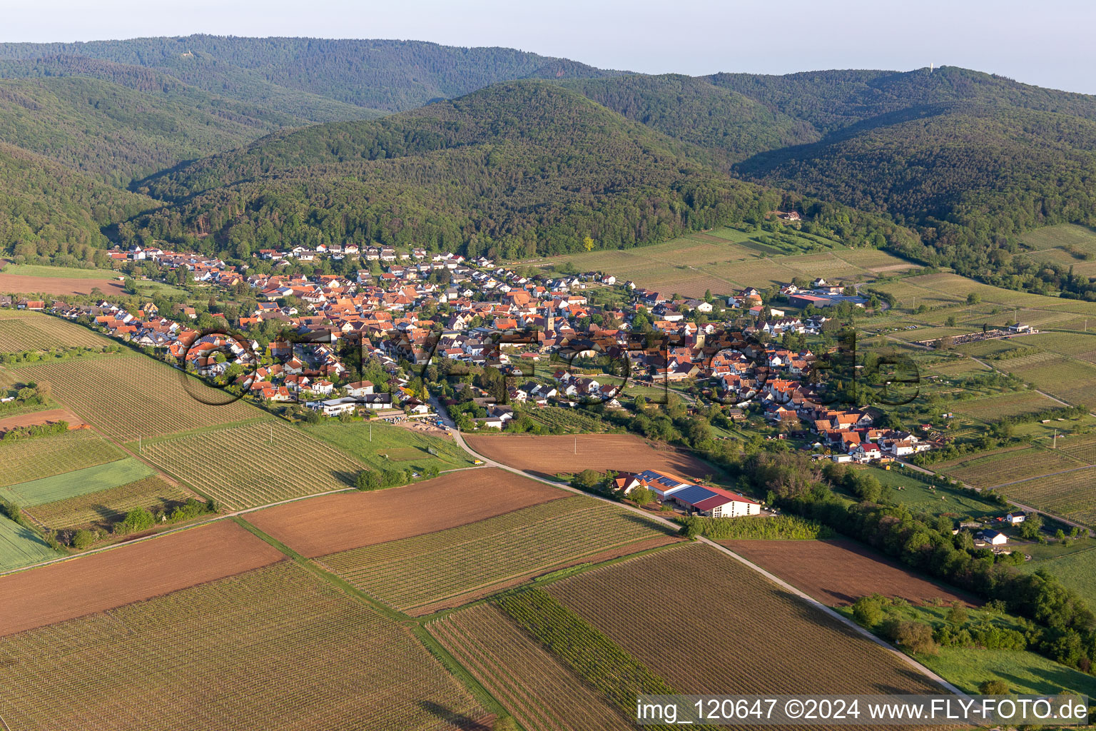 Drone recording of Oberotterbach in the state Rhineland-Palatinate, Germany