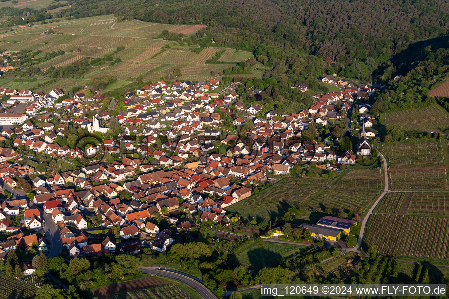 District Rechtenbach in Schweigen-Rechtenbach in the state Rhineland-Palatinate, Germany seen from above