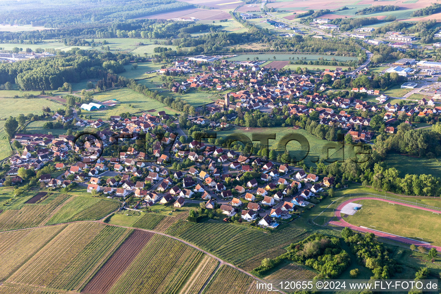 Drone recording of District Altenstadt in Wissembourg in the state Bas-Rhin, France