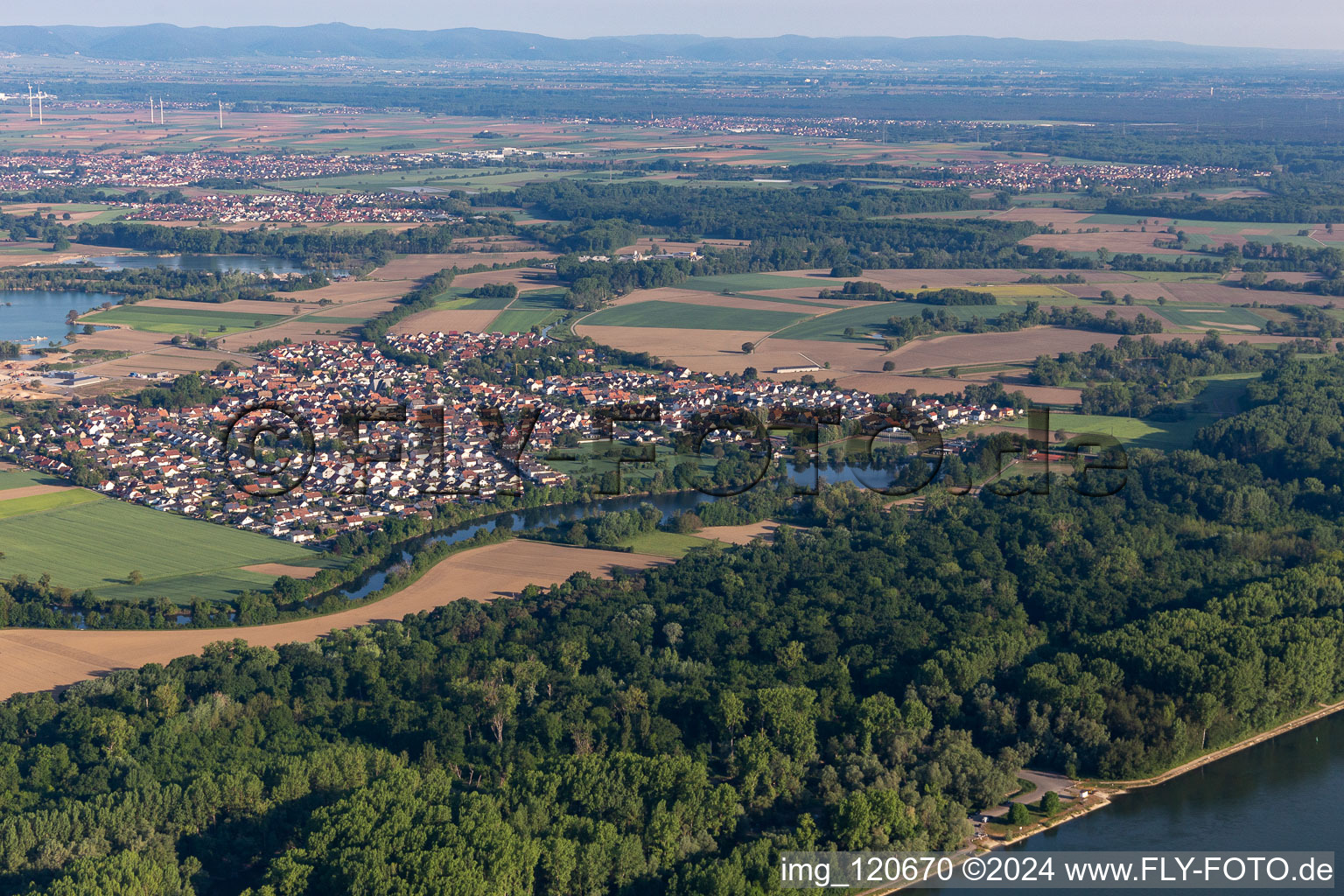 Aerial photograpy of Leimersheim in the state Rhineland-Palatinate, Germany