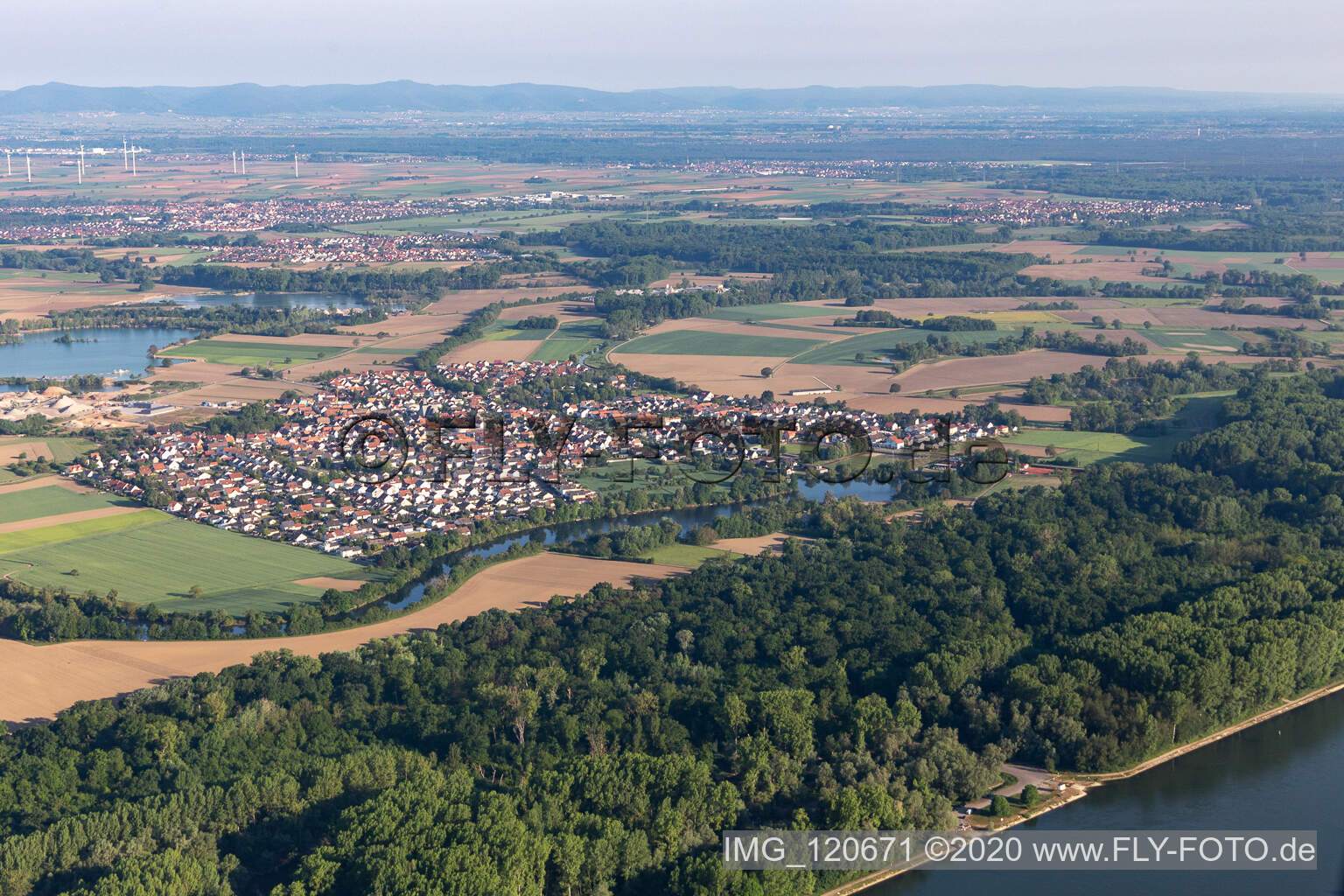 Oblique view of Leimersheim in the state Rhineland-Palatinate, Germany