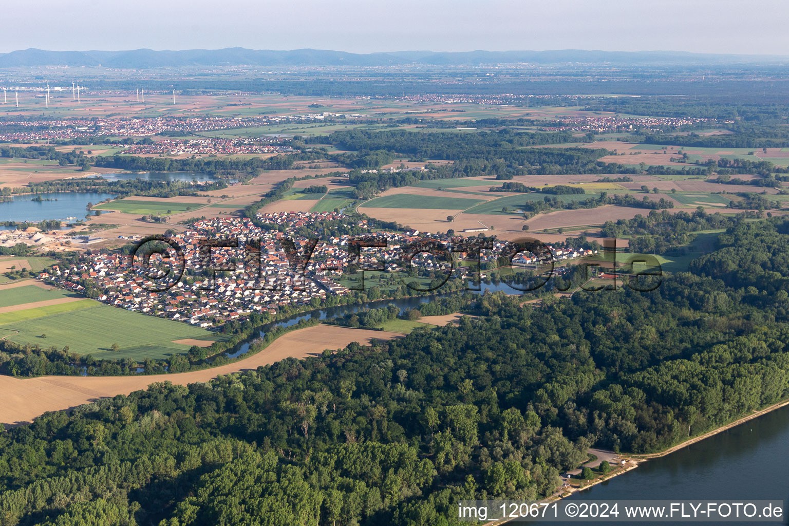 Oblique view of Leimersheim in the state Rhineland-Palatinate, Germany