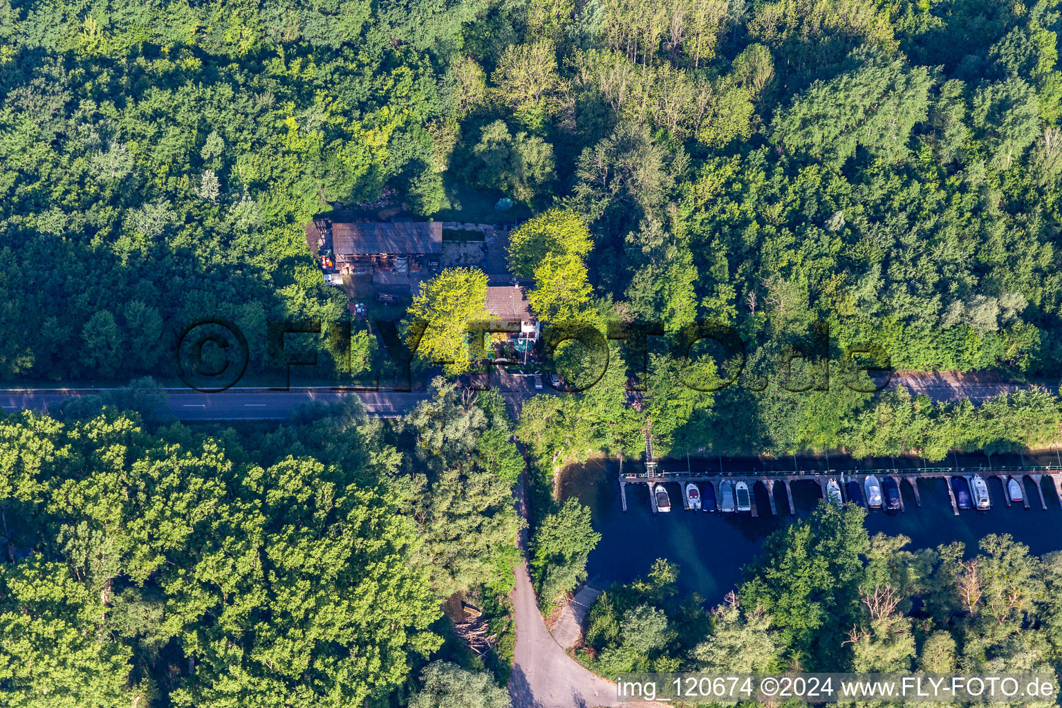 Aerial view of Altrhein and Rheinschänke in Leimersheim in the state Rhineland-Palatinate, Germany