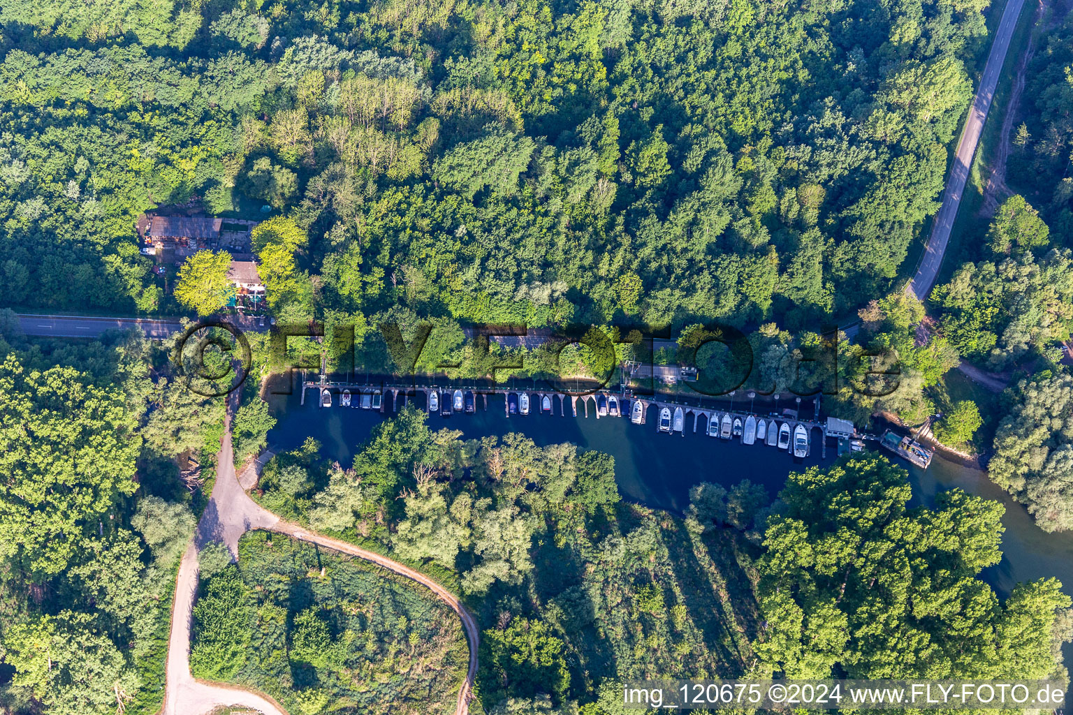 Aerial photograpy of Altrhein and Rheinschänke in Leimersheim in the state Rhineland-Palatinate, Germany