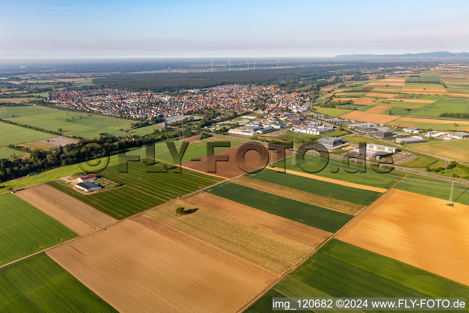 Aerial view of Rülzheim in the state Rhineland-Palatinate, Germany