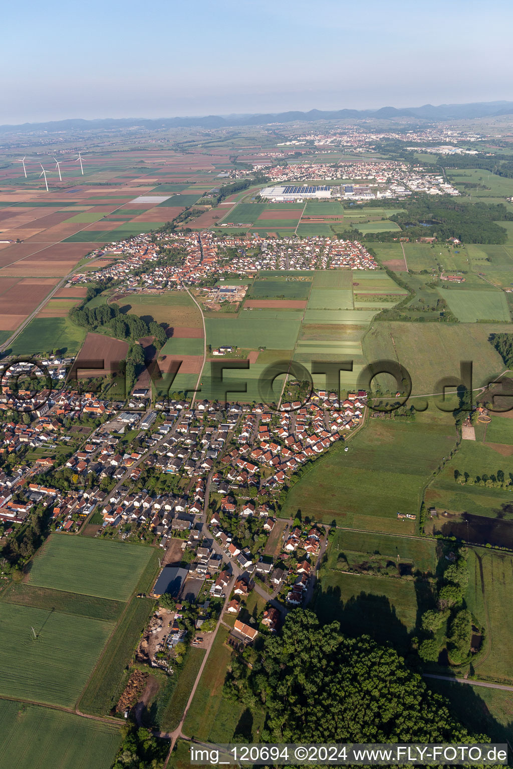 District Ottersheim in Ottersheim bei Landau in the state Rhineland-Palatinate, Germany seen from a drone