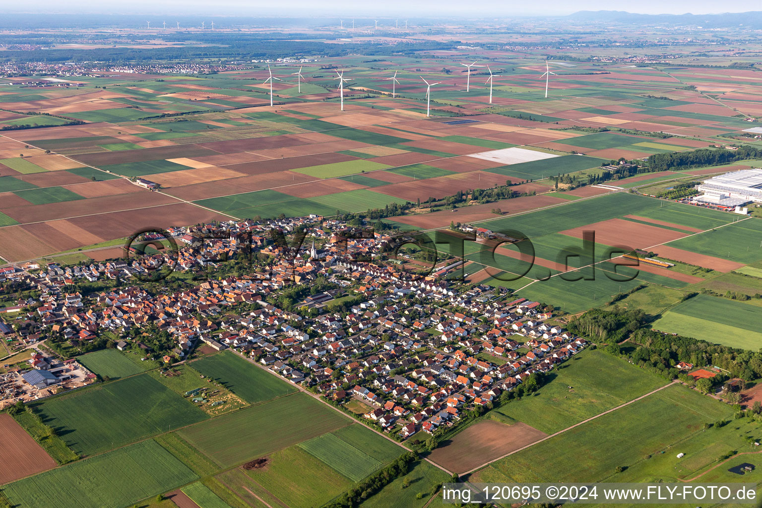 Aerial view of District Ottersheim in Ottersheim bei Landau in the state Rhineland-Palatinate, Germany