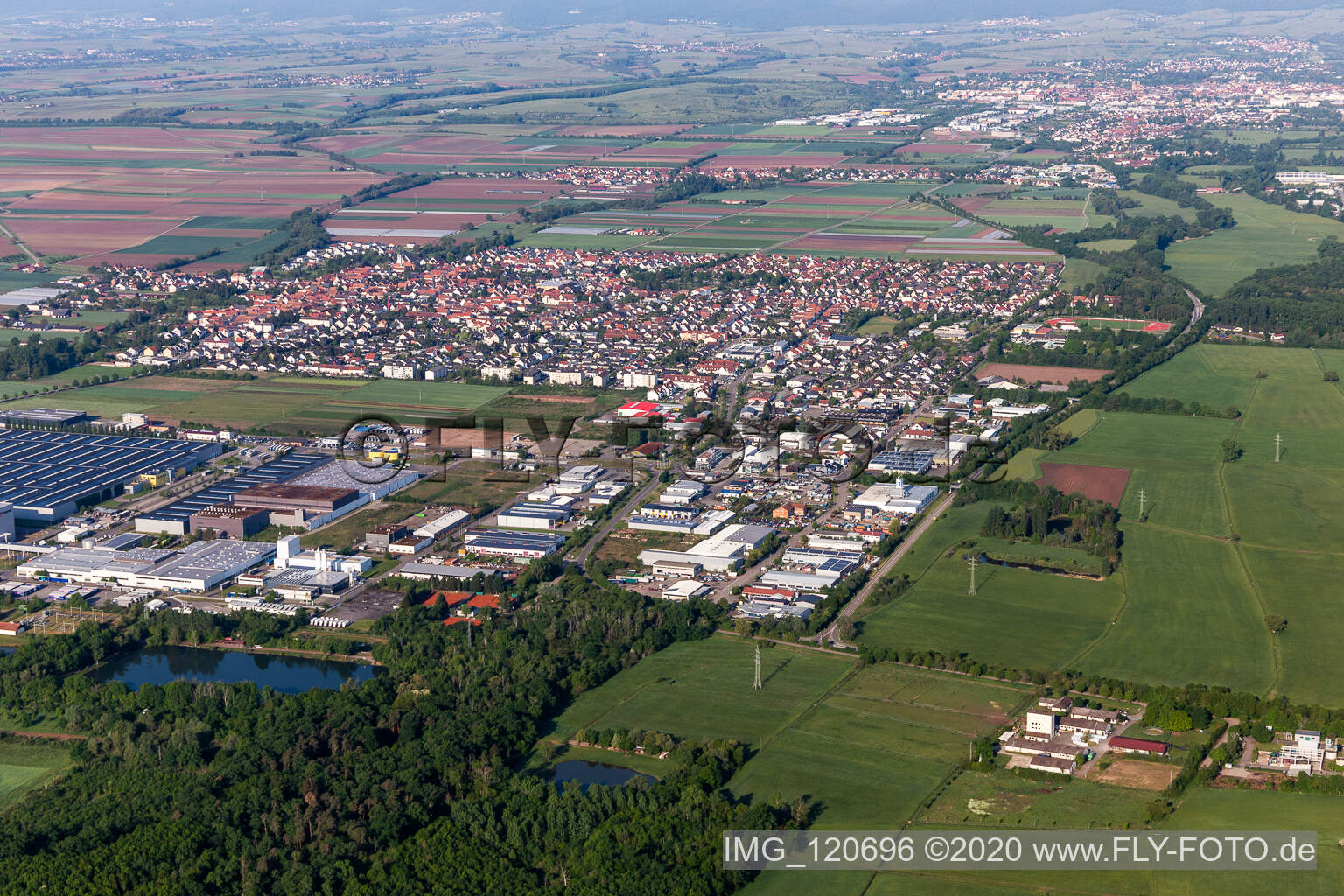Offenbach an der Queich in the state Rhineland-Palatinate, Germany viewn from the air
