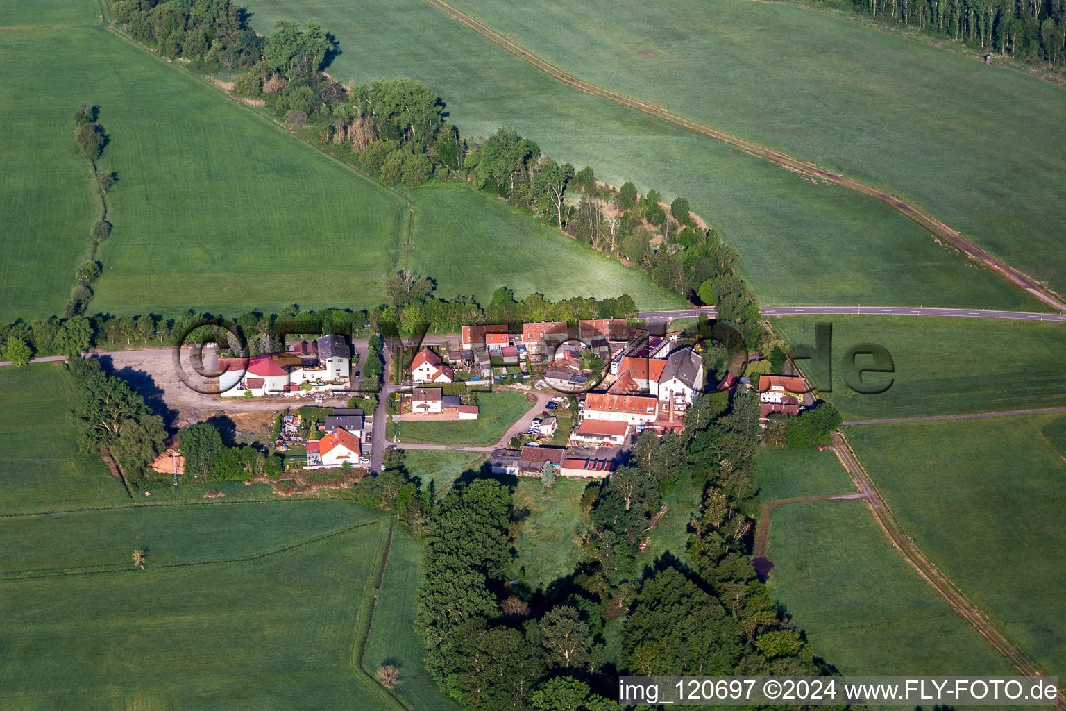 Aerial view of Neumühle in the district Offenbach in Offenbach an der Queich in the state Rhineland-Palatinate, Germany