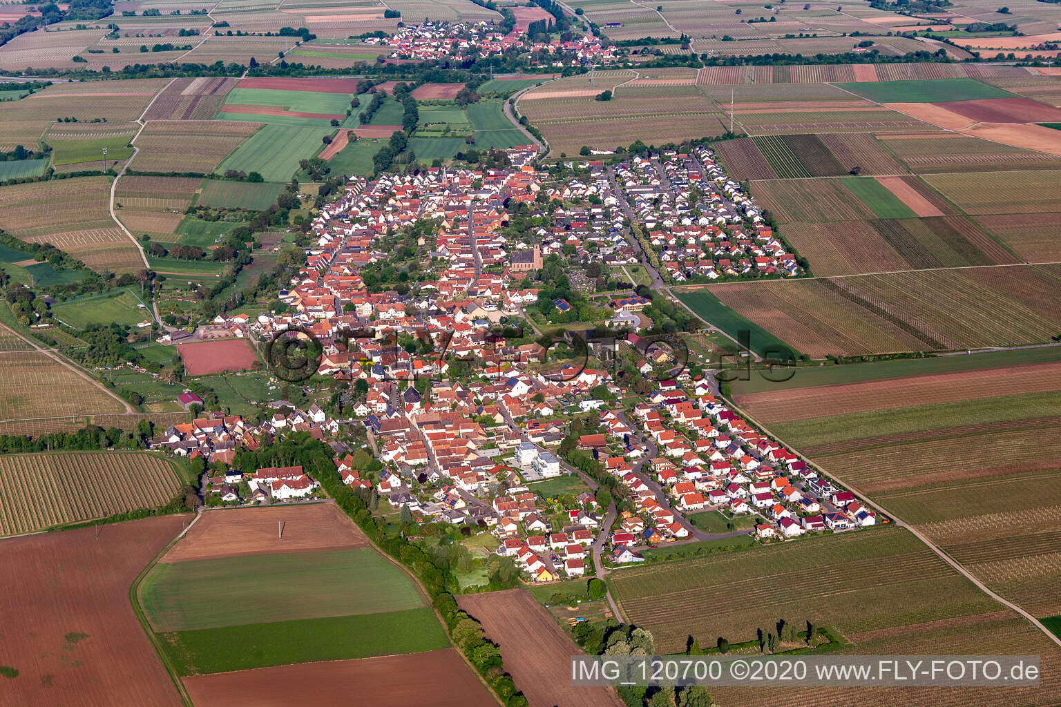 Bird's eye view of Essingen in the state Rhineland-Palatinate, Germany