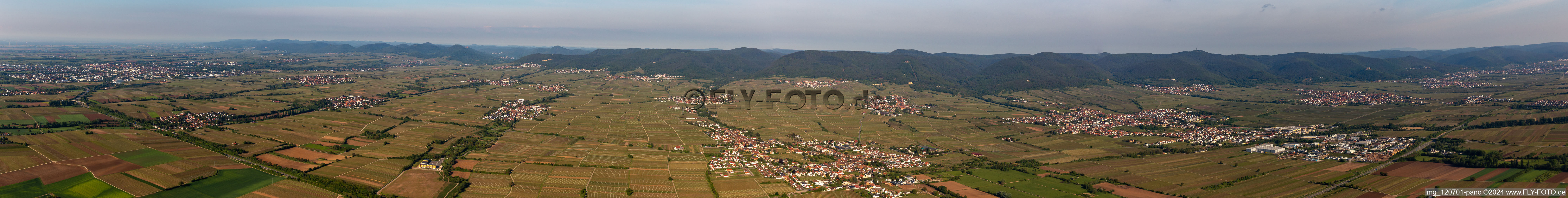 Panoramic perspective Town View of the streets and houses of the residential areas in Edesheim and Edenkoben in the state Rhineland-Palatinate